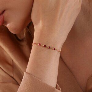 925 Sterling Silver Bracelet Handmade & Red Zircon Stone Sexy Jewellery Gift For